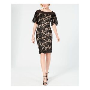 NWT CALVIN KLEIN Womens Black Short Sleeve Sheath Formal Dress Size: 4